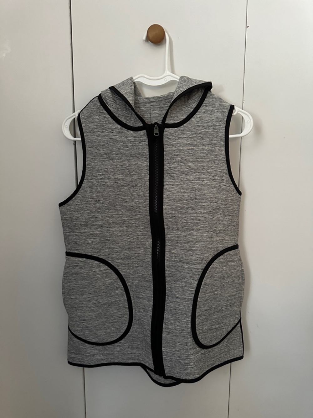 lululemon athletica Gray Sleeveless Hooded Vest with Black Trim